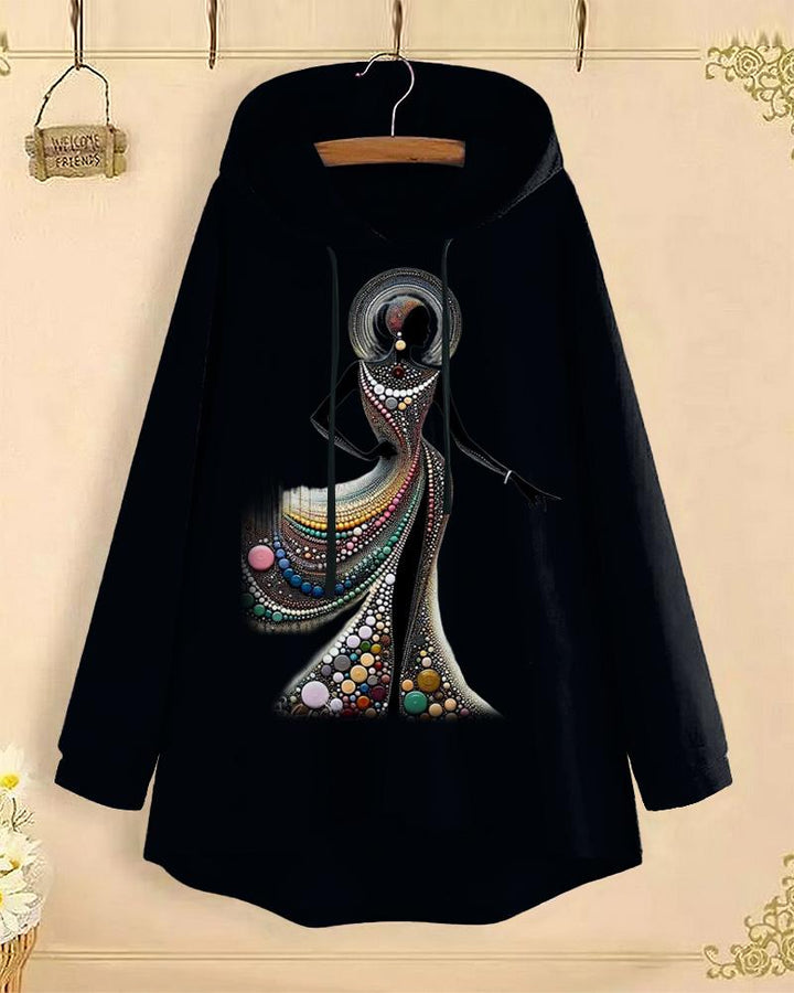 Dancer Colorful Bead Curtain Long-Sleeved with Loose Hem Hoodie