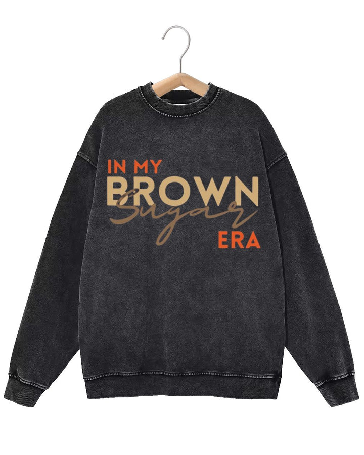 Retro Fashion Distressed Washed In My Brown Era Print Long Sleeve Unisex Sweatshirt