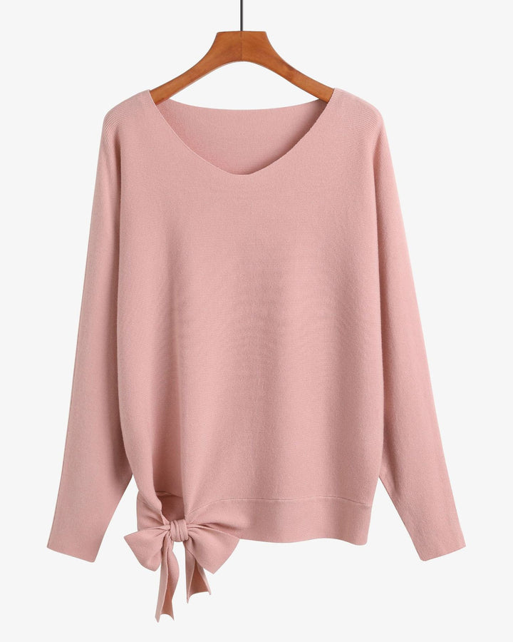 Women's Fashion Casual Lazy Style Tie-Up Loose Batwing Sweater Top