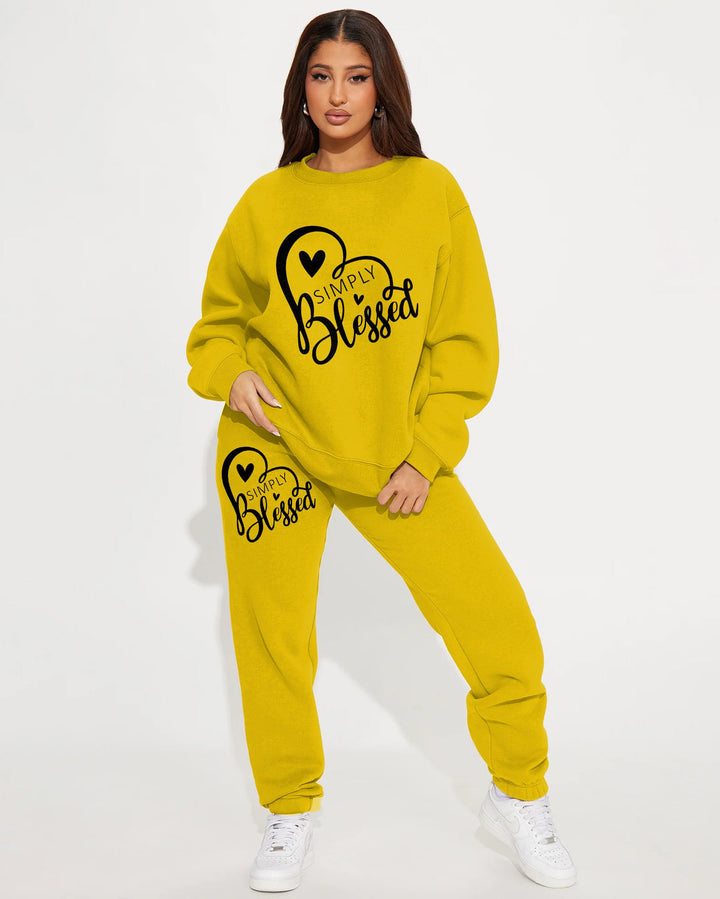 Christian Simply Blessed Crew Neck Sweatshirt Two Pieces Set