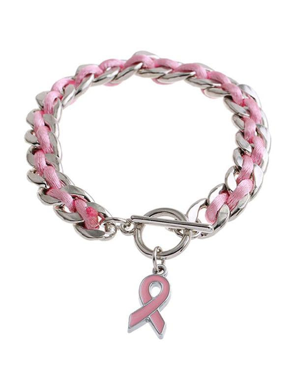 Braided Pink Ribbon Bracelet