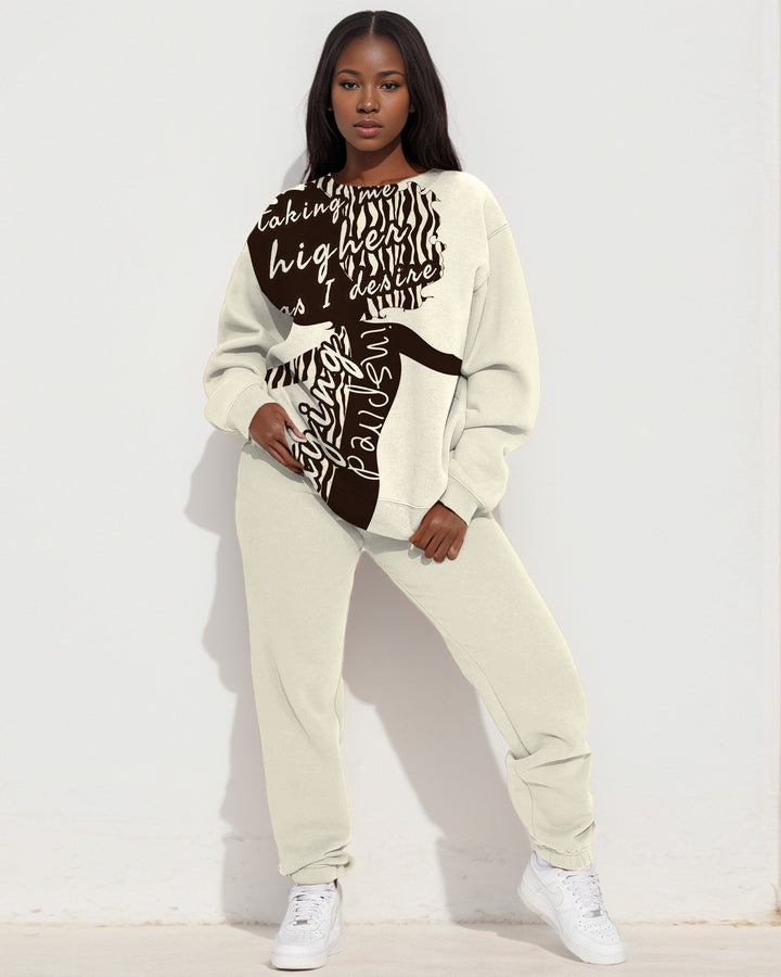 Black Girls Letter Printed Long Sleeve Round Neck Sweater and Solid Color Casual Pants Set