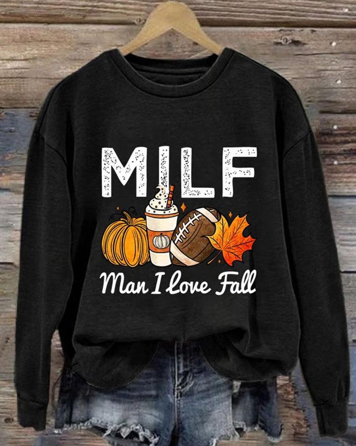 Women's Thanksgiving Man I Love Fall Print Round Neck Sweatshirt