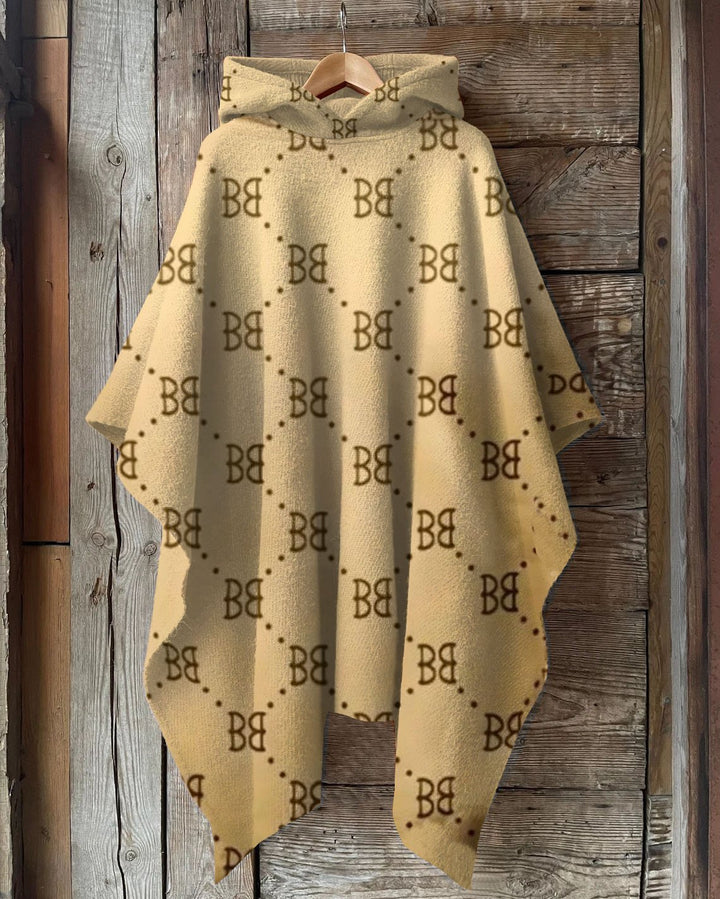 Polka Dot Letters Hooded Warm Shawl Cape