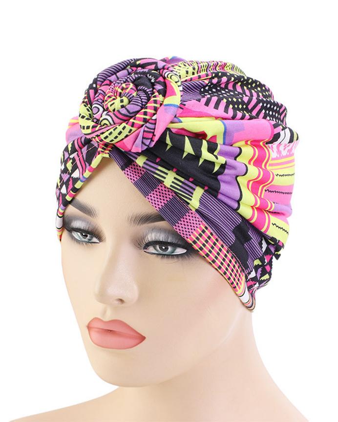 Fashionable Casual Bohemian Style Printed Flower Turban Hat