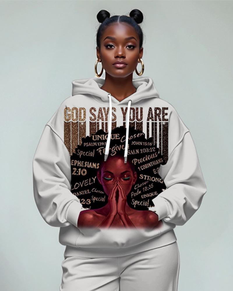 God Says You Are Hoodie and Solid Color Casual Pants Set