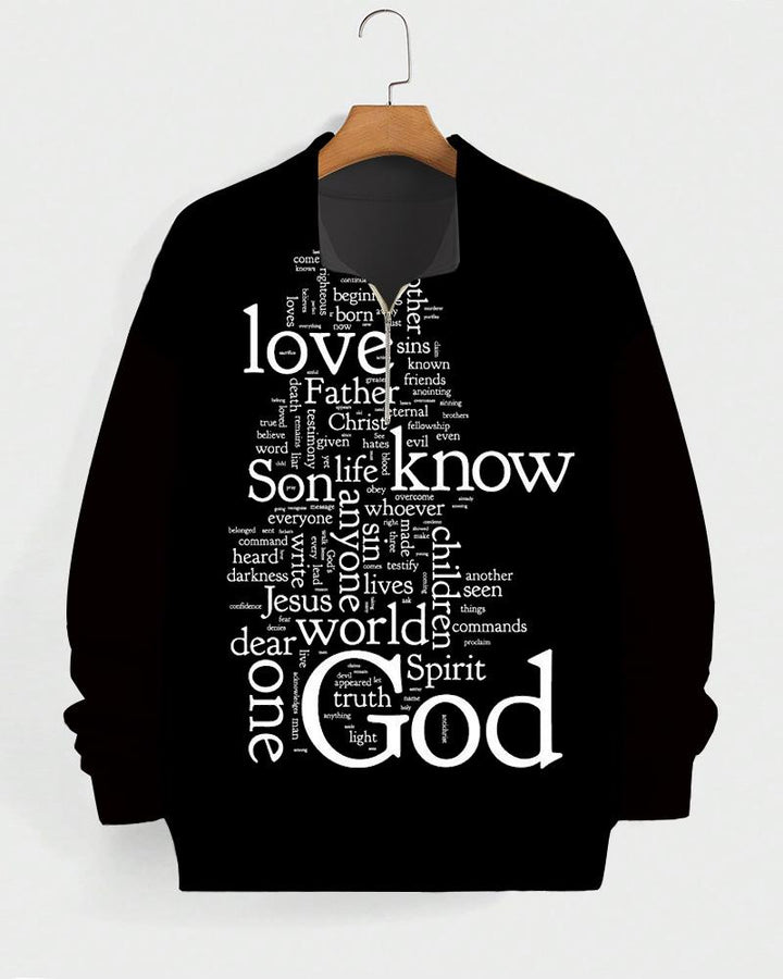 Love God High Collar Zipper Long Sleeve Casual Sweatshirt