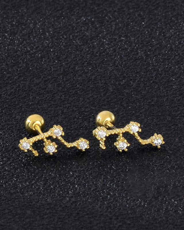 12 Constellations Gold Diamond Stud Earrings