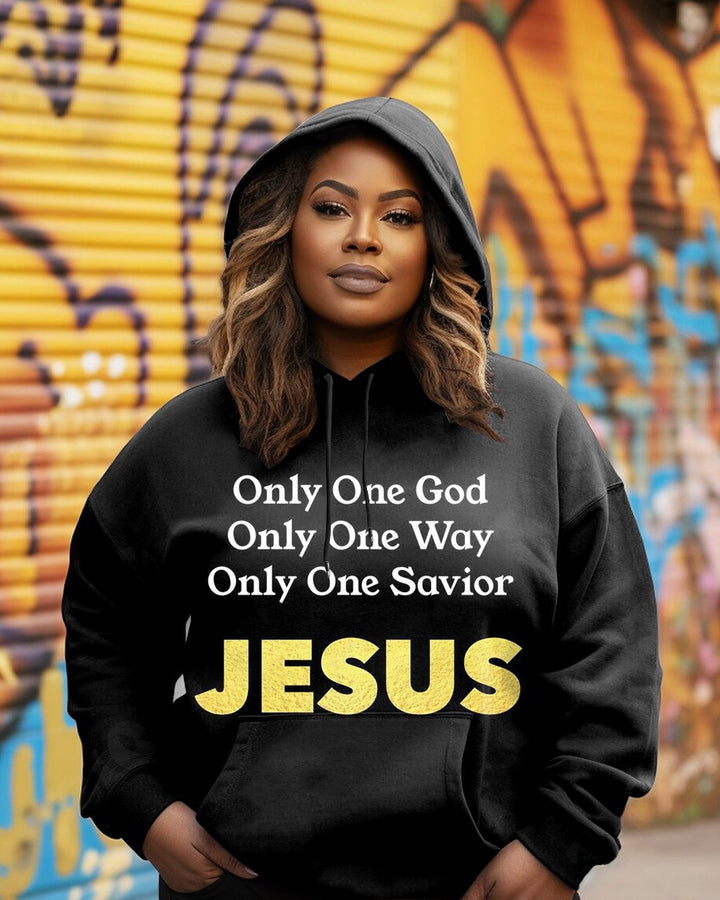 Women's Fashion Daily Only One God Letter Print Long-sleeved Hooded Sweatshirt