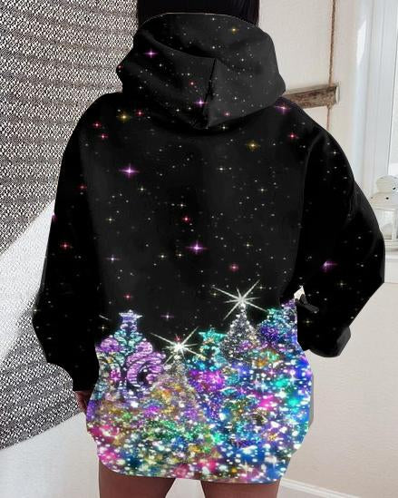 Colored Diamond Christmas Tree Long-sleeved Hoodie