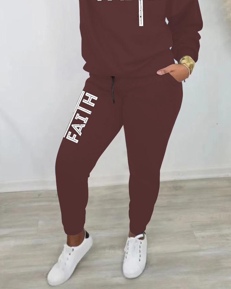 Faith Long-Sleeved Crew Neck Sweatshirt and  Letter Casual Pants