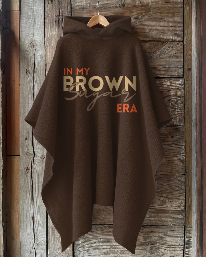 In My Brown Suger Printing Hooded Warm Shawl Cape