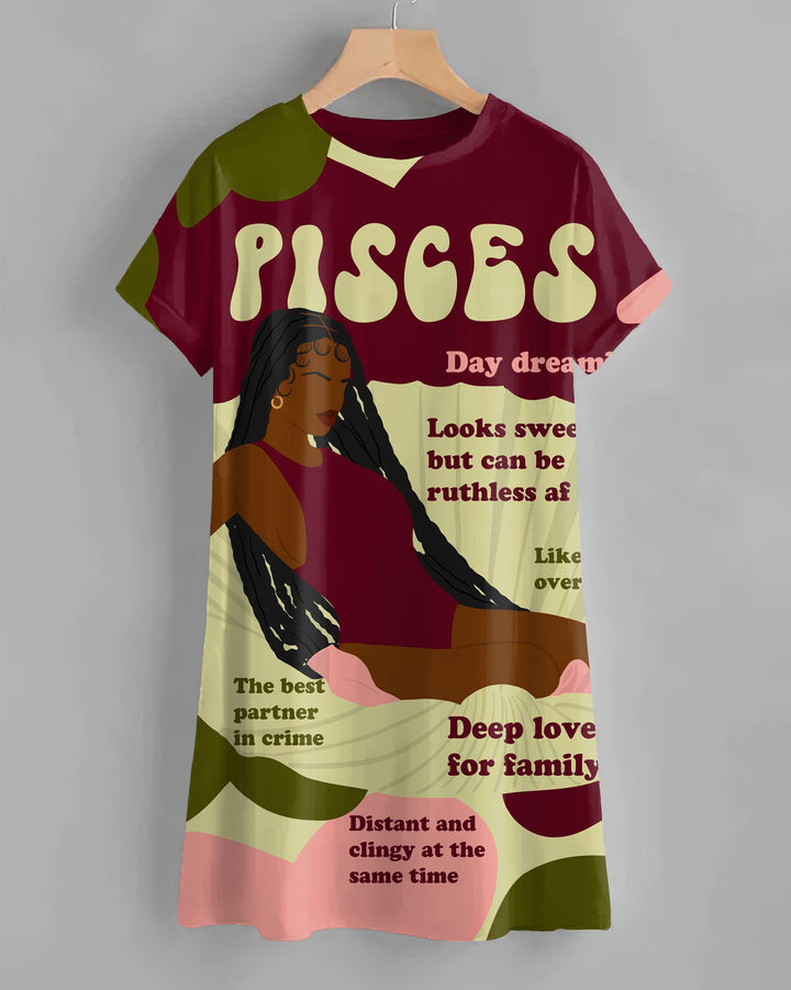 Pisces Girly Season Print Loose Shirt Dress