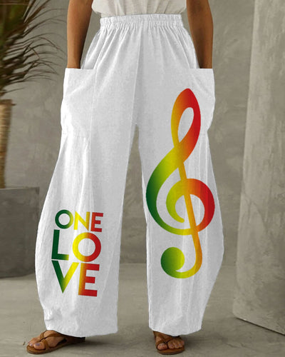 Reggae Music Print Casual Pocket Trousers