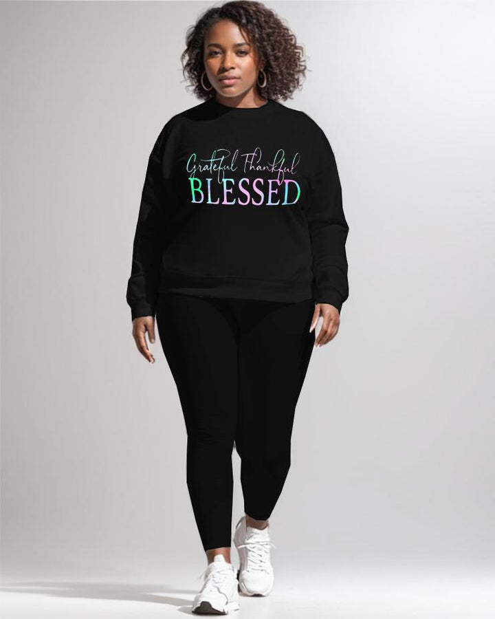 Blessed Printed Round Neck Long Sleeve Hoodie Two Pieces Set