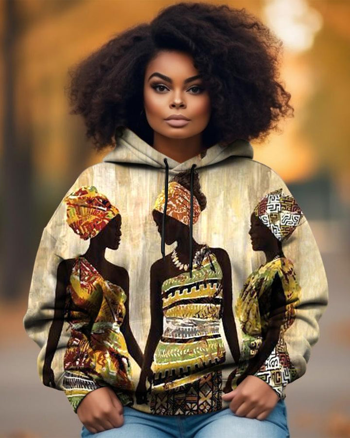 Retro Unity Ethnic Print Long-sleeved Hoodie