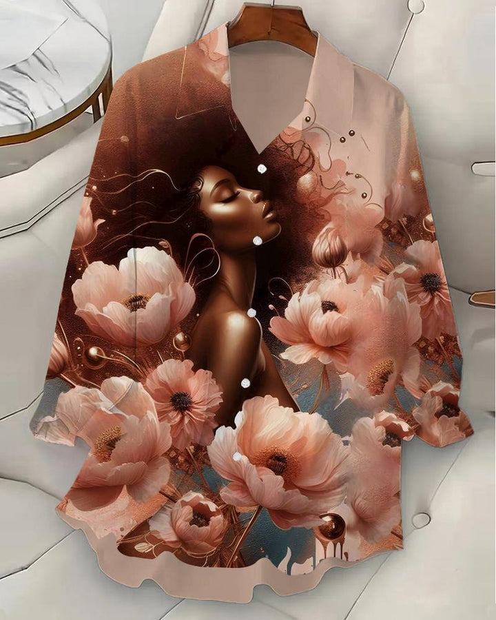 Women's Flower Art Side Face Shirts