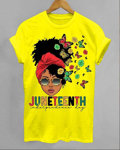 June Day Personalized Cartoon Girl Color Block Print Women's Round Neck T-Shirt