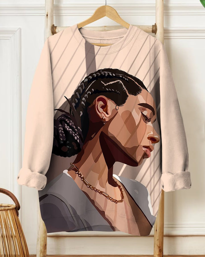 Curly Braid Girl Art Crewneck Sweatshirt