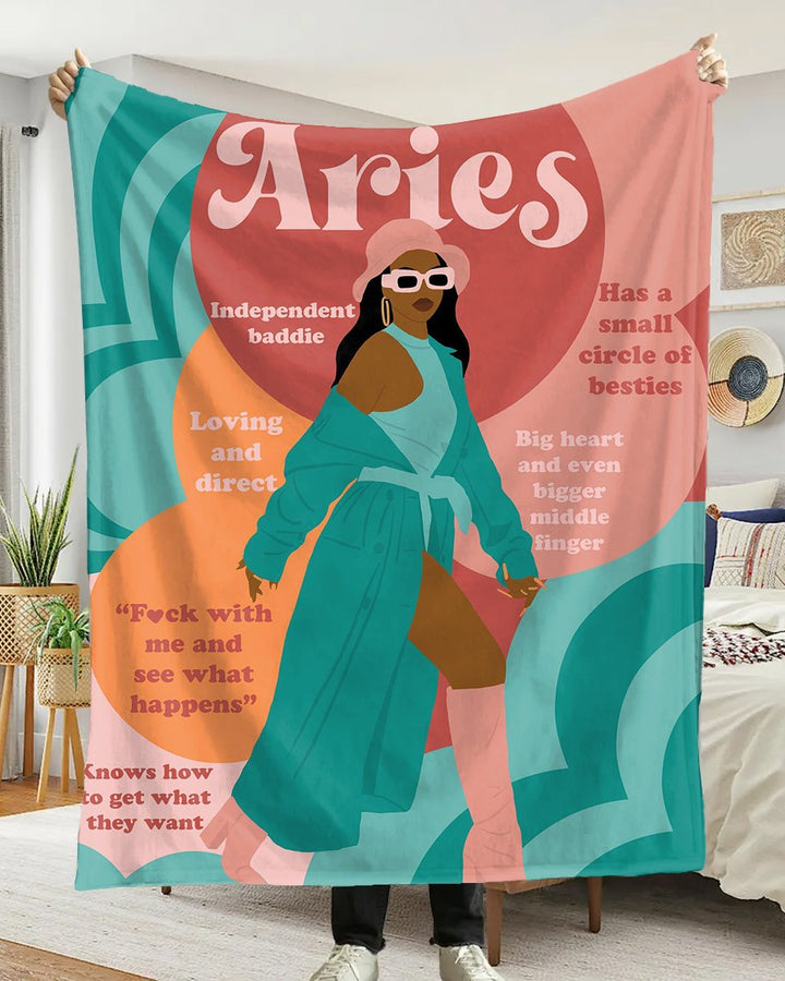 Aries Girly Season Cartoon Flannel Blanket