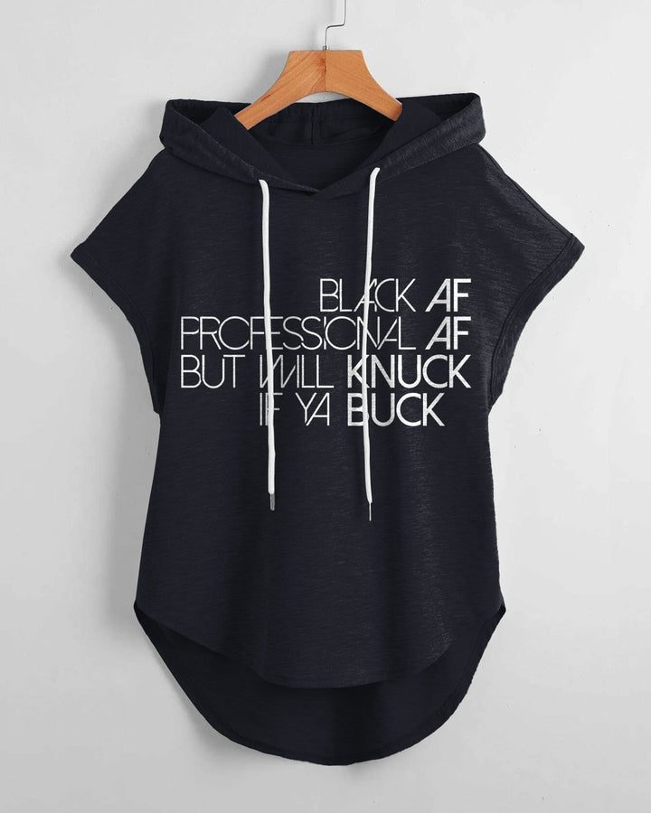 Black Af Hem Drawstring Hooded Tee