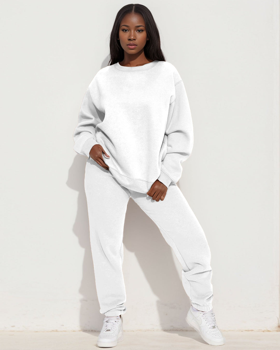 Casual Solid Color Long Sleeve Sweatshirt Two Pieces Set