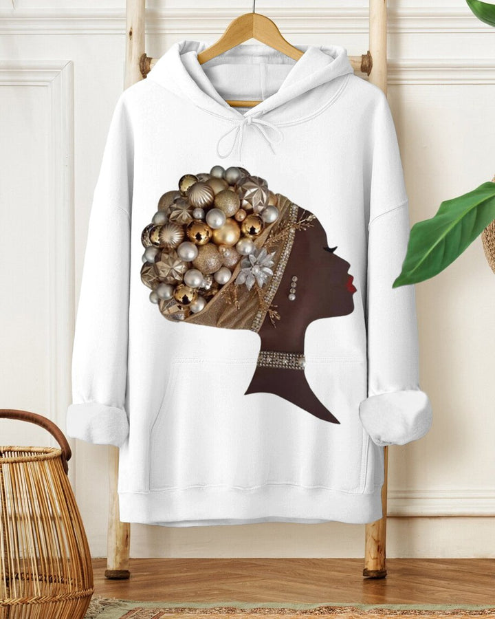 Creative 3D Pearl Girl Casual White Cotton Long-sleeved Hooded Sweatshirt