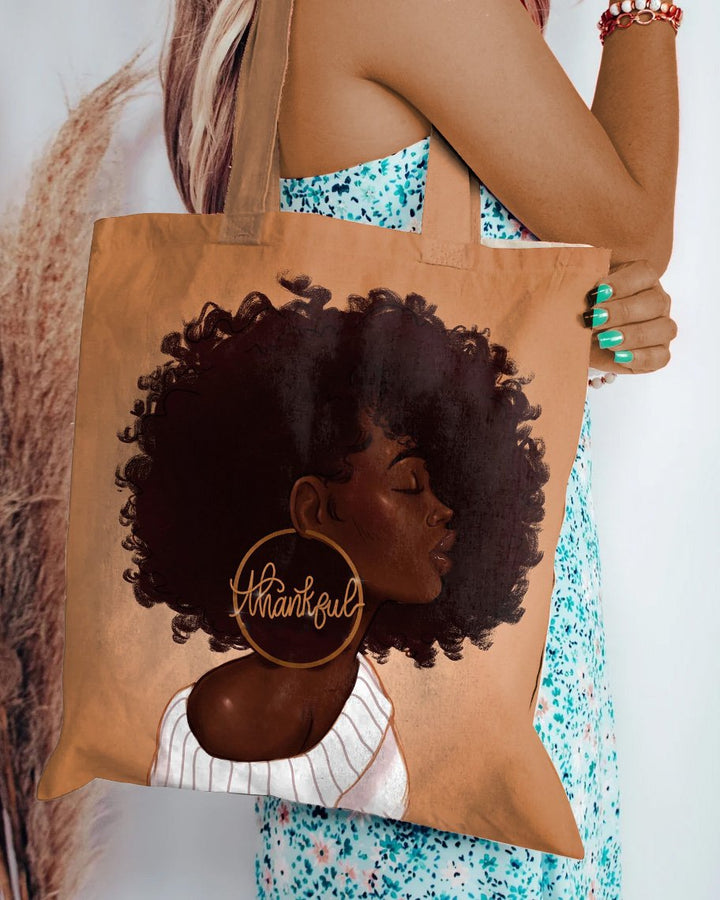 Thankful Afro Girl Zipper Canvas Tote Bag