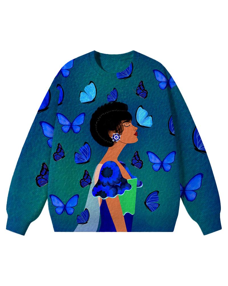 Butterfly Girl Long Sleeve Crewneck Sweatshirt