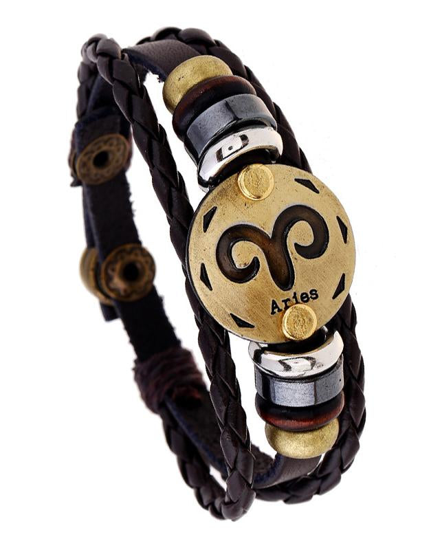 12 Constellations Leather Braided Adjustable Bracelet