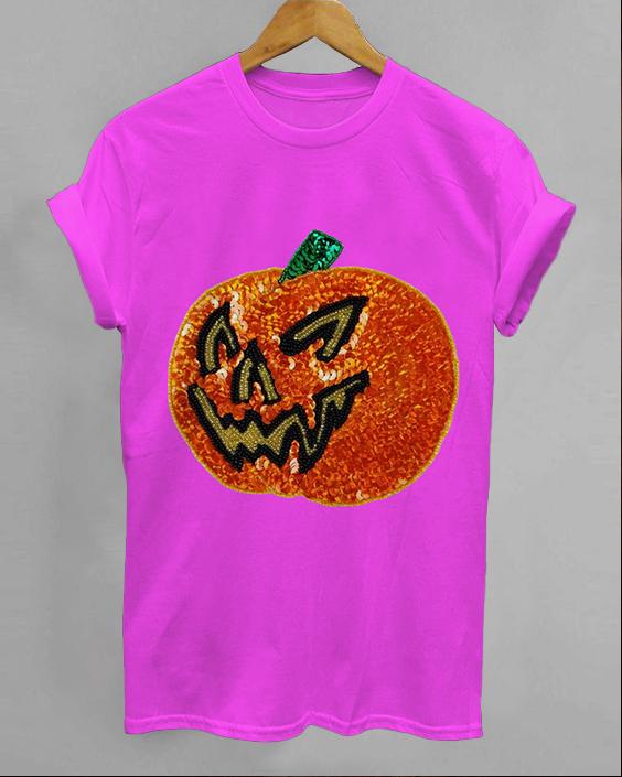 Halloween 3D Shiny Pumpkin Print Crew Neck Short Sleeve Shirt