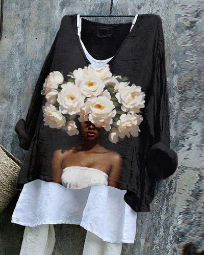 Peony Flower Black Girl Matters Woman Line Blend Flowy Tunic