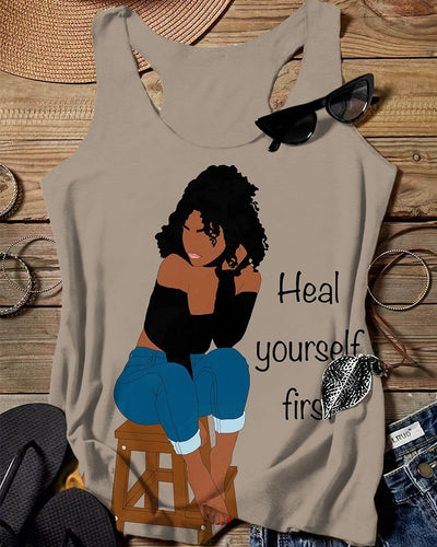 Girl Heal Yourself First Print Tank Top