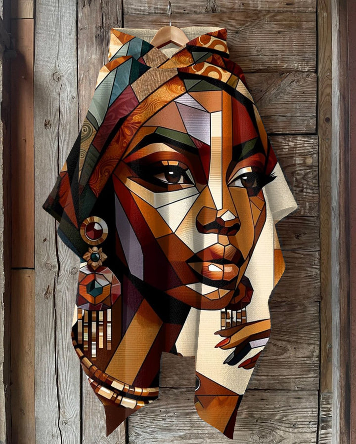 African Woman Cubist Style Art Hooded Warm Shawl Cape