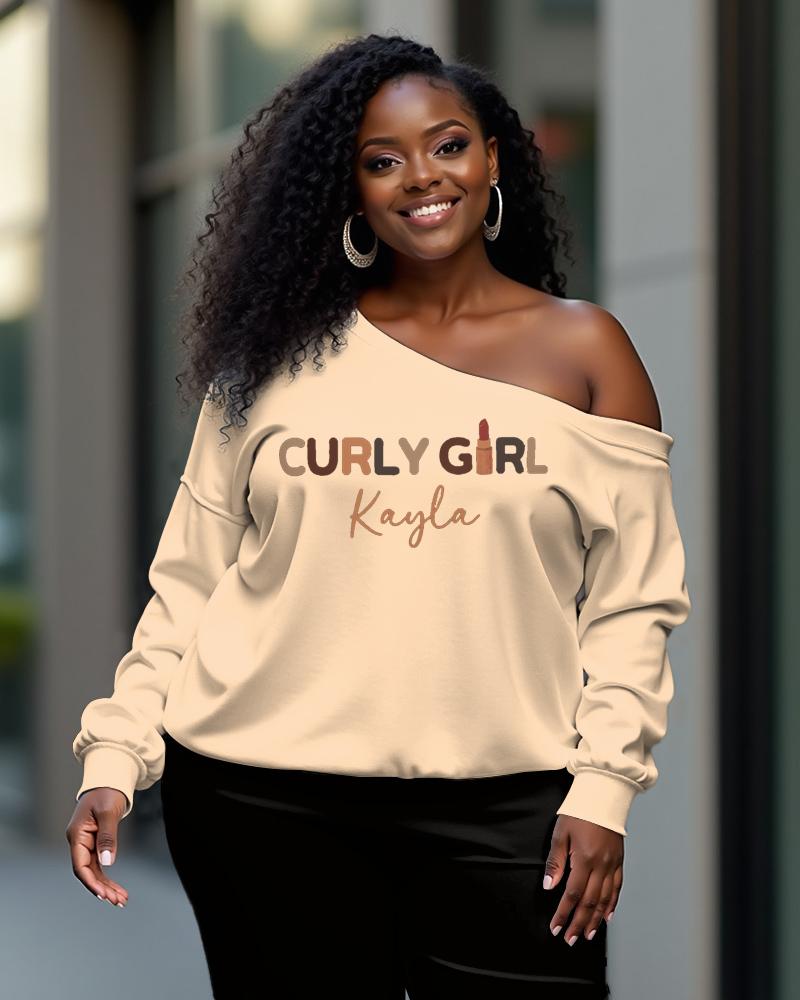 Curly Girl Long-Sleeved Off-Shoulder Sweatshirt