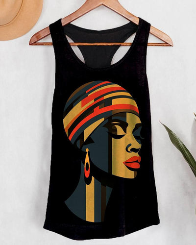 Color Blocking Headscarf Girl Printed Black Women's Vest