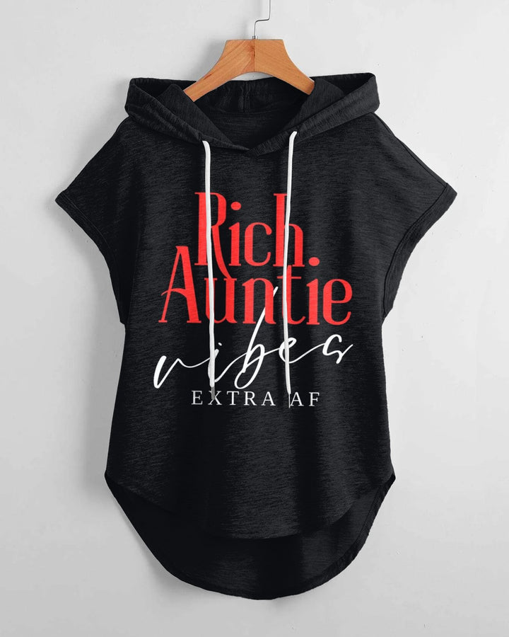 Rich Auntie Vibes Hem Drawstring Hooded Tee