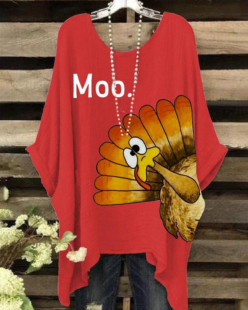 Women Thanksgiving Turkey Dolman Sleeve Round Neck Print Blouse