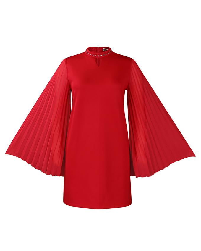 Fashionable Elegant Solid Color Trumpet Sleeve Loose A-line Skirt Dress