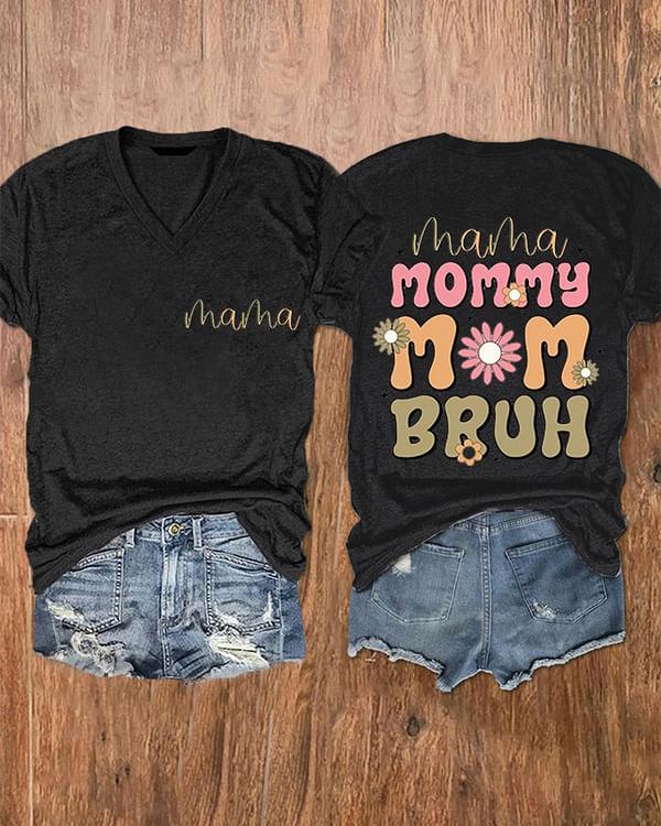 Women's Mother's Day Boy Mama Bruh Print Short Sleeve Tshirt