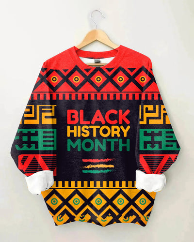 Geometric Color Block Black History Month Long Sleeve Sweatshirt