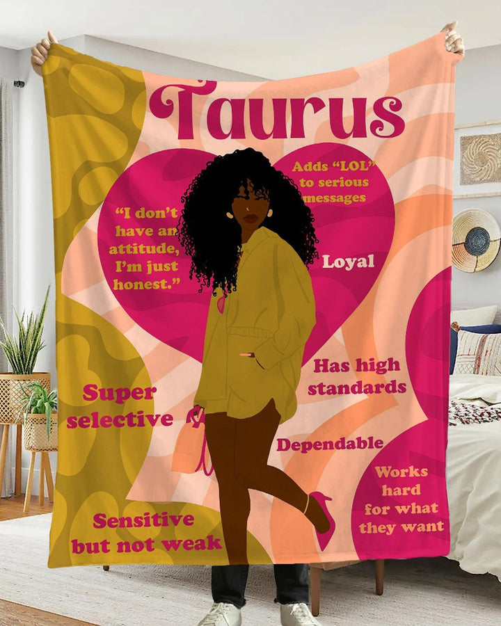 Taurus Girly Season Cartoon Flannel Blanket