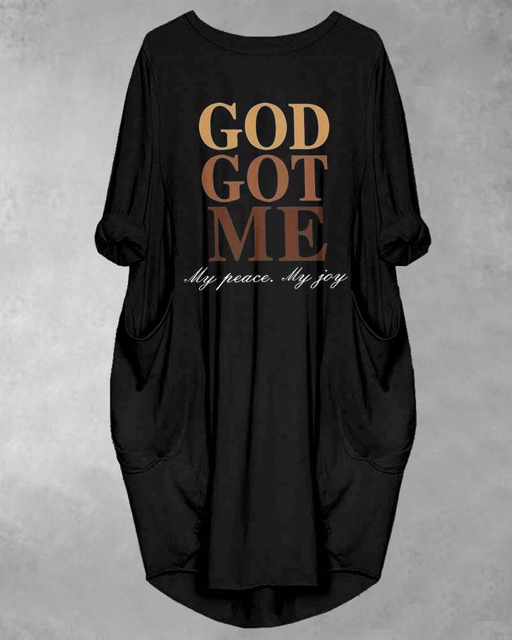 God Got My Peace Long Sleeve Pockets Midi Dress