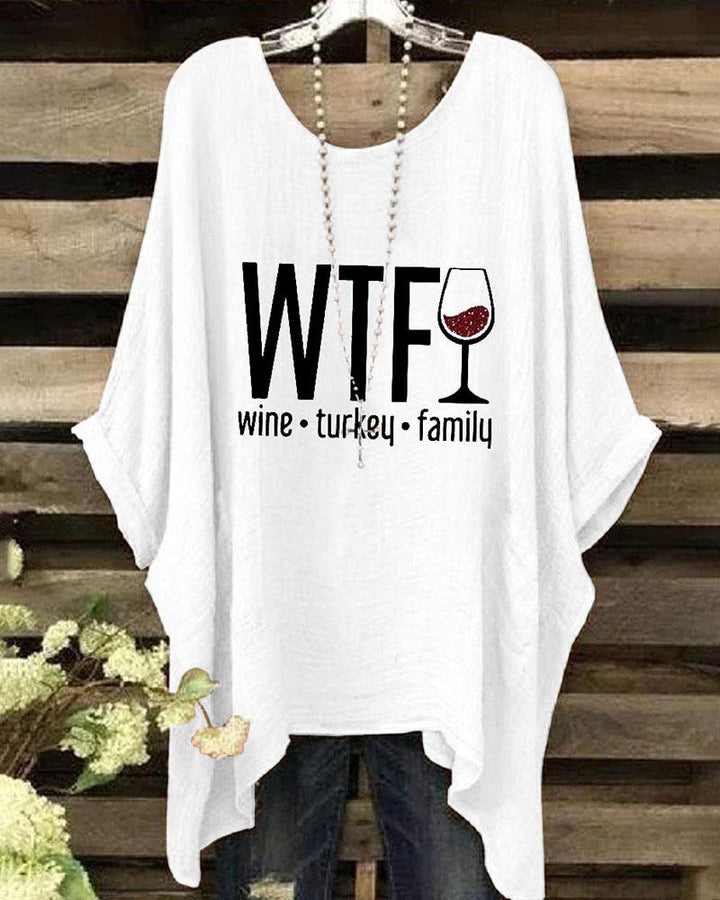 Women's Thanksgiving Wine Turkey Family Print Shirt