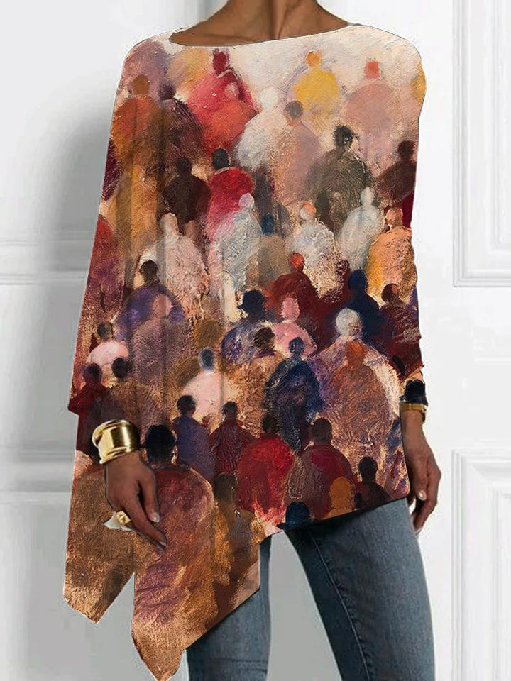 Artistic Afro Oil Painting Print Irregular Hem Top