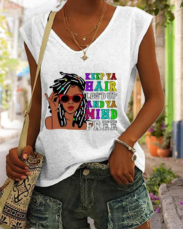 Black Girl Letter Character Print Sleeveless Ladies Tank Top