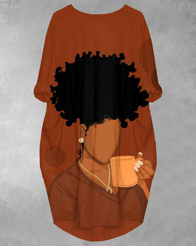 Afro Coffee Women Pockets Midi Dresse