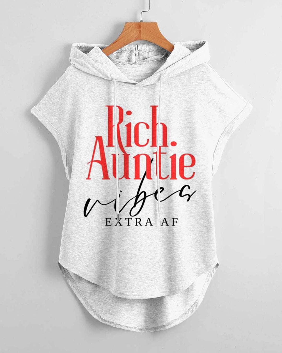 Rich Auntie Vibes Hem Drawstring Hooded Tee