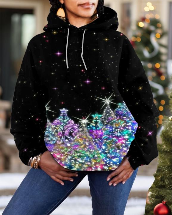 Colored Diamond Christmas Tree Long-sleeved Hoodie