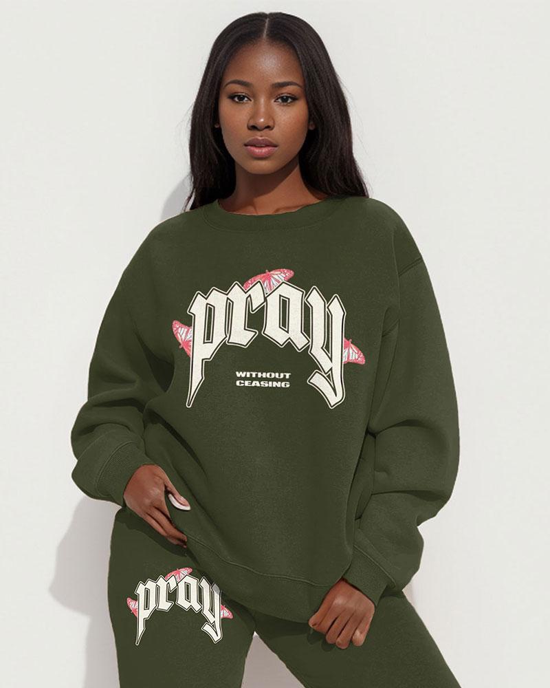 Butterfly Pray Print Long Sleeve Sweatshirt Two Pieces Set